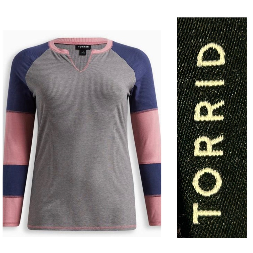 Torrid 00 NEW - Women's Size M/L (10) Color Block Shirt - Grey Pink Blue V-neck